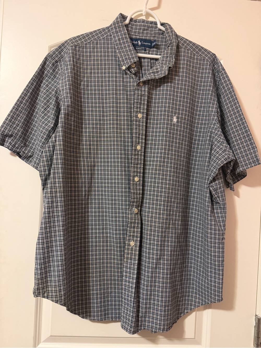 Ralph Lauren Blue and White Check Short-Sleeve Button-Down Shirt